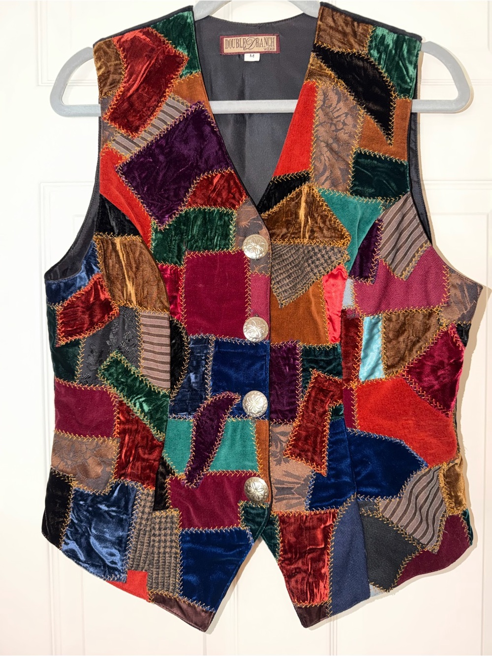 Double D Ranch Vintage Multicolor Patchwork Velvet Vest With Black Velvet Back